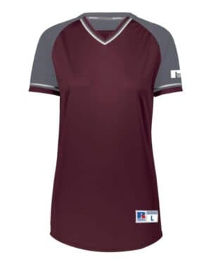 MAROON/ STEEL/ WHITE Russell athletic R01X3X women's classic v-neck jersey