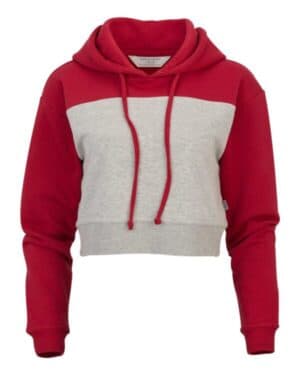 BRICK RED/ OXFORD HEATHER Boxercraft BW5404 women's cropped fleece hooded sweatshirt