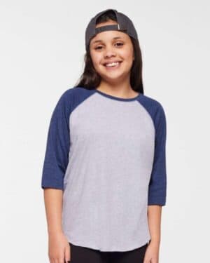 VINTAGE HEATHER/ VINTAGE TRUE NAVY 6130 youth baseball fine jersey three-quarter sleeve tee