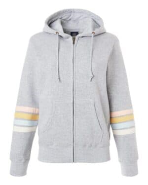 W22732 women's striped sleeves full-zip hooded sweatshirt