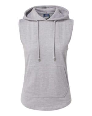 HEATHER GREY W24131 women's kinsley sleeveless hooded sweatshirt