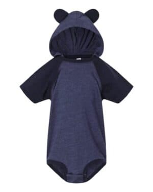 VINTAGE TRUE NAVY/ NAVY 4417 fine jersey infant short sleeve raglan bodysuit with hood & ears