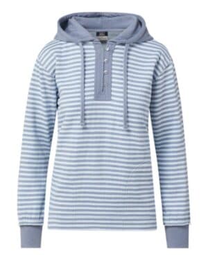 STONEWASH/ ARCTIC BLUE STRIPE Mv sport W24128 women's alina henley hooded sweatshirt