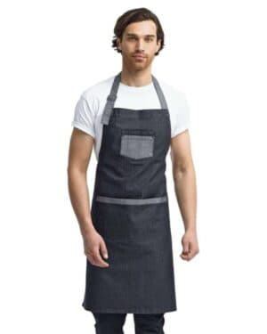 RP127 domain contrast denim bib apron with pockets