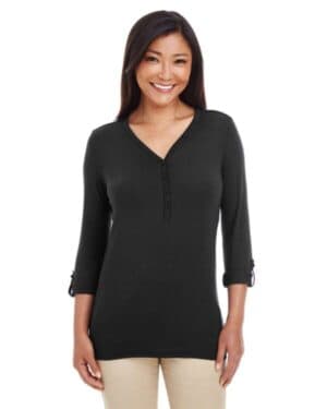 BLACK DP186W women's perfect fit y-placket convertible sleeve knit top