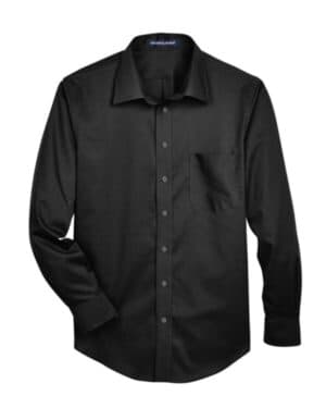 BLACK DG530 men's crown collection solid stretch twill woven dress shirt