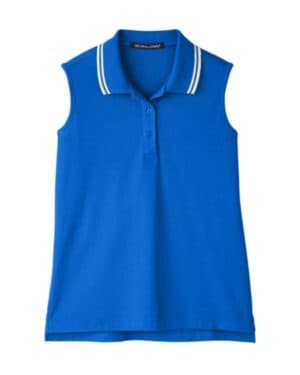 FRENCH BLUE/ WHITE DG20SW women's crownlux performanceplaited tipped sleeveless polo
