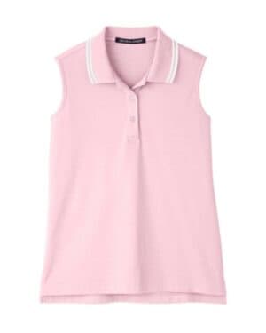 PINK/ WHITE DG20SW women's crownlux performanceplaited tipped sleeveless polo