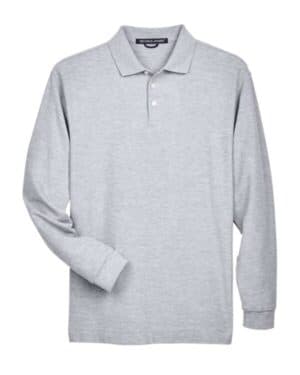 GREY HEATHER Devon & jones D110 men's pima piqu long sleeve polo