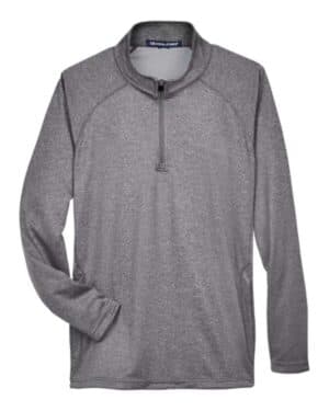 DARK GREY HEATHER DG440 men's stretch tech-shell compass quarter-zip pullover
