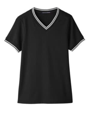 BLACK/ WHITE DG20CW women's crownlux performanceplaited tipped v-neck shirt