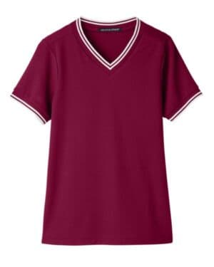 BURGUNDY/ WHITE DG20CW women's crownlux performanceplaited tipped v-neck shirt
