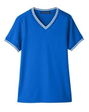 FRENCH BLUE/ WHITE DG20CW women's crownlux performanceplaited tipped v-neck shirt