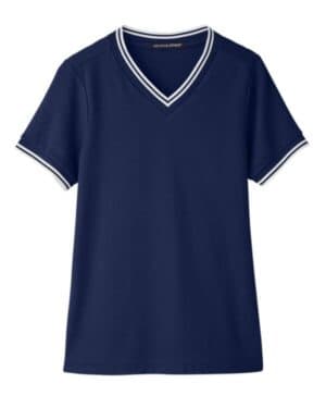 NAVY/ WHITE DG20CW women's crownlux performanceplaited tipped v-neck shirt