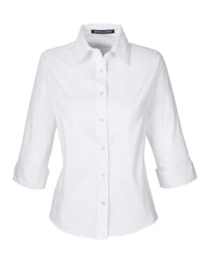 WHITE DP625W women's perfect fit three-quarter sleeve stretch poplin dress shirt