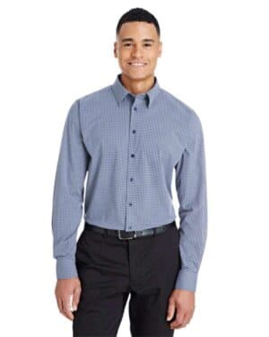 DG535 men's crownlux performance tonal mini check woven dress shirt