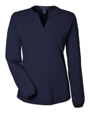 NAVY Devon & jones DP122W women's raleigh half-placket knit top