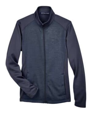 NAVY/ NAVY HEATHER DG796W women's newbury colorblock mlange fleece full-zip jacket