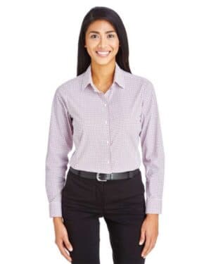 BURGUNDY/ WHITE DG540W women's crownlux performancemicro windowpane woven dress shirt