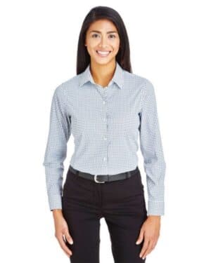 NAVY/ WHITE DG540W women's crownlux performancemicro windowpane woven dress shirt