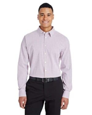 BURGUNDY/ WHITE DG540 men's crownlux performance micro windowpane woven dress shirt