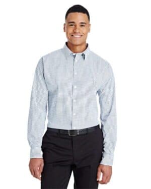 NAVY/ WHITE DG540 men's crownlux performance micro windowpane woven dress shirt