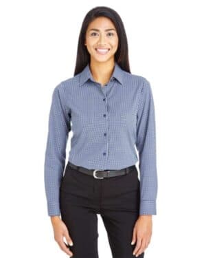 NAVY DG535W women's crownlux performancetonal mini check woven dress shirt