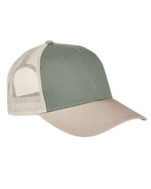 CILANTRO/ STONE/ KHAKI Authentic pigment AP1919 tri-color trucker cap