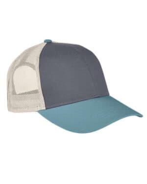 SMOKE/ BLUEGRASS/ KHAKI Authentic pigment AP1919 tri-color trucker cap
