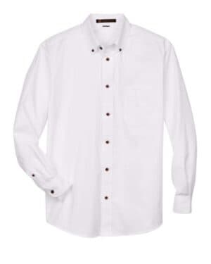 WHITE Harriton M500 men's easy blend long sleeve twillshirt