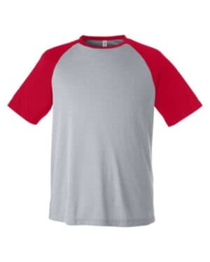 ATHLETIC HEATHER/ SPORT RED Team 365 TT62 unisex zone colorblock raglan t-shirt