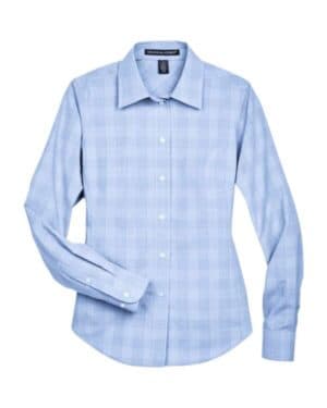 WHITE/ LIGHT FRENCH BLUE/ FRENCH BLUE DG520W women's crown collection glen plaid woven dress shirt