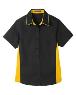BLACK/ SUNRAY YELLOW Harriton M586W women's flash il colorblock shirt