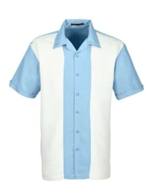 CLOUD BLUE/ CREAM Harriton M575 men's two-tone camp shirt