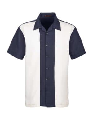 NAVY/ CREAM Harriton M575 men's two-tone camp shirt