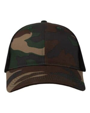CAMO/ BLACK Valucap VC400 mesh-back twill trucker cap