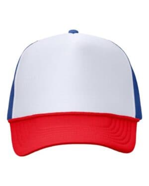 WHITE/ ROYAL/ RED Valucap VC700 foam mesh-back trucker cap