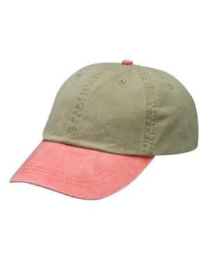KHAKI/ CORAL Adams headwear LP101 optimum pigment-dyed cap