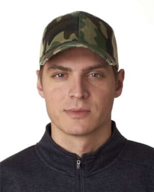 JUNGLE CAMO/ TAN Adams headwear OL102 ollie distressed cap
