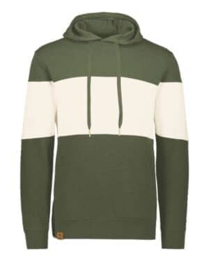 OLIVE HEATHER/ BIRCH 229563 men's all-american fleece colorblocked hooded sweatshirt