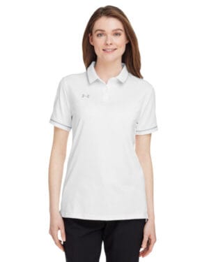 WHT/ MD GRY _100 Under armour 1376905 ladies' tipped teams performance polo