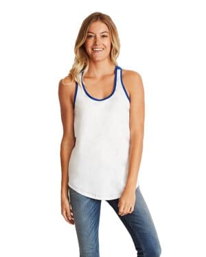 WHITE/ ROYAL Next level apparel 1534 ladies' ideal colorblock racerback tank