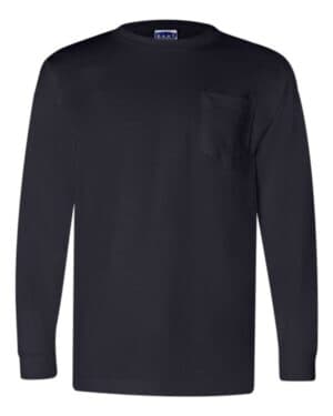 NAVY Bayside 3055 union-made long sleeve pocket t-shirt