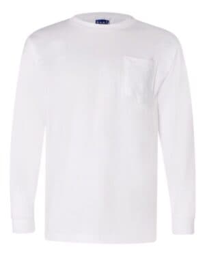 WHITE Bayside 3055 union-made long sleeve pocket t-shirt