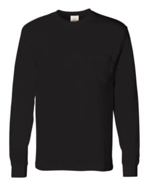 BLACK Hanes 5596 authentic long sleeve pocket t-shirt
