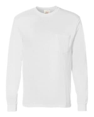 WHITE Hanes 5596 authentic long sleeve pocket t-shirt