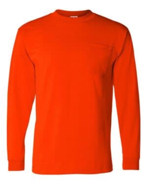SAFETY ORANGE Bayside 1730 usa-made 50/50 long sleeve pocket t-shirt