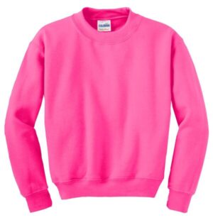 SAFETY PINK 18000B gildan youth heavy blend crewneck sweatshirt