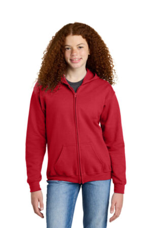 RED 18600B gildan youth heavy blend full-zip hooded sweatshirt