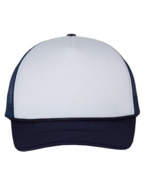 WHITE/ NAVY Valucap VC700 foam mesh-back trucker cap